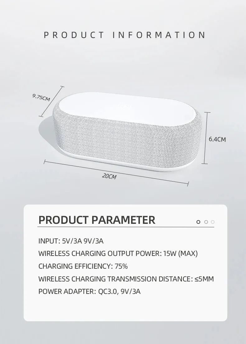 Wireless Charger Alarm Clock Time LED Light Thermometer Earphone Phone Charger 15W Fast Charging Dock Station for iPhone Samsung