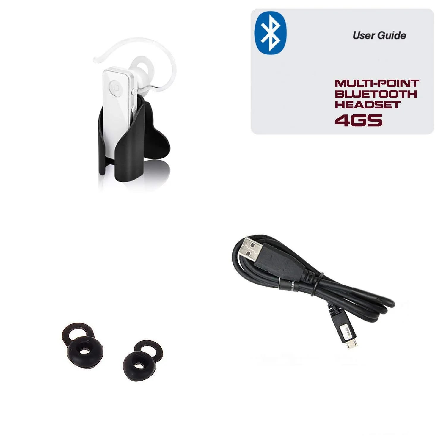 Wireless Handsfree Bluetooth Mono A2DP Headset (White) w/ Audio Streaming for