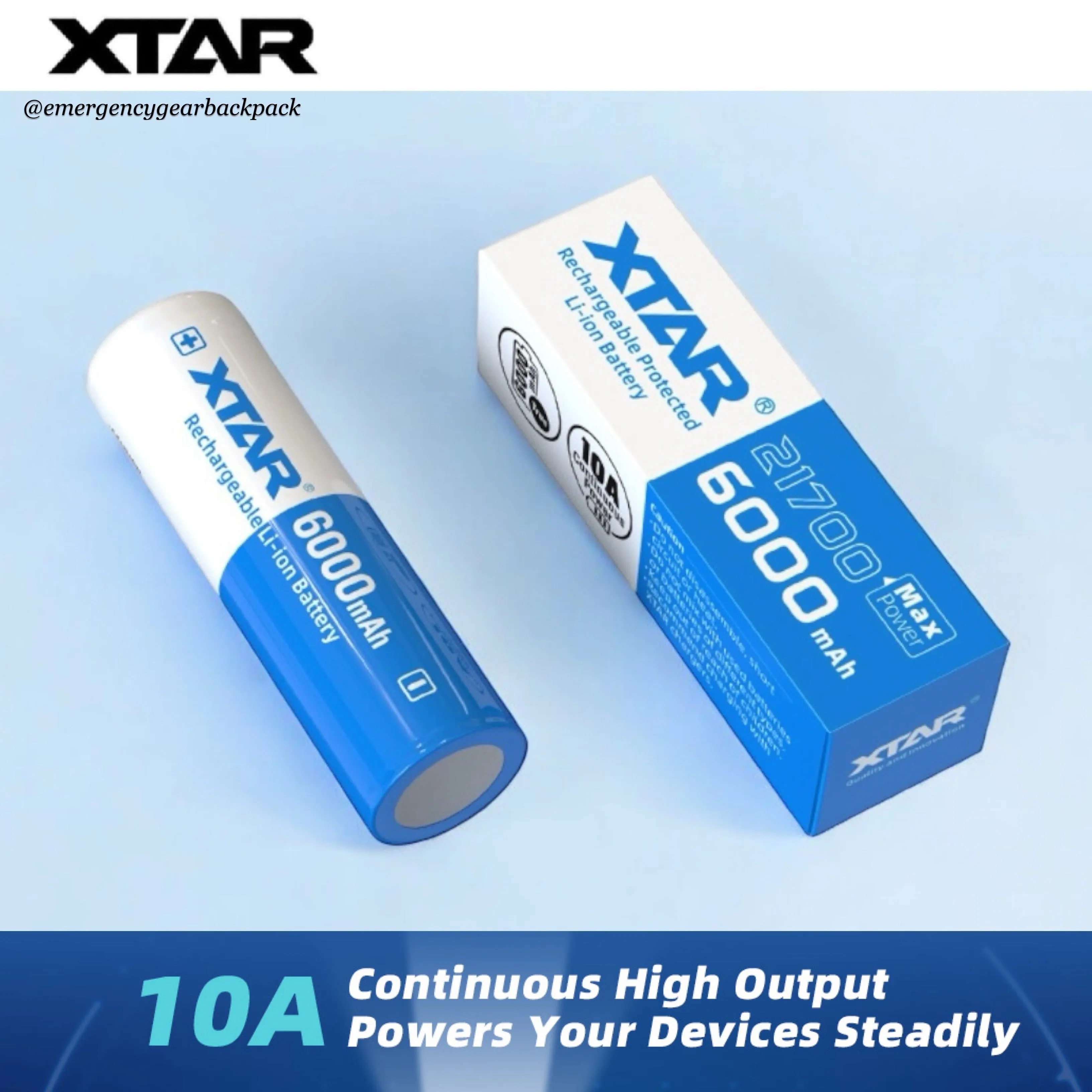 XTAR 21700 6000mAh 3.6V 10A Li-ion Rechargeable Battery