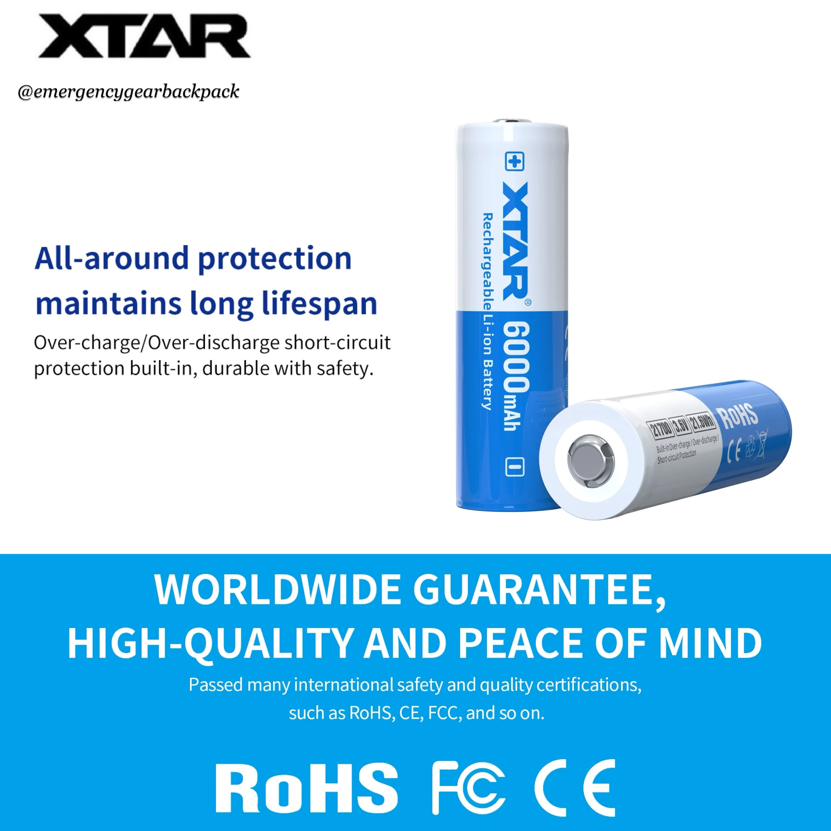 XTAR 21700 6000mAh 3.6V 10A Li-ion Rechargeable Battery