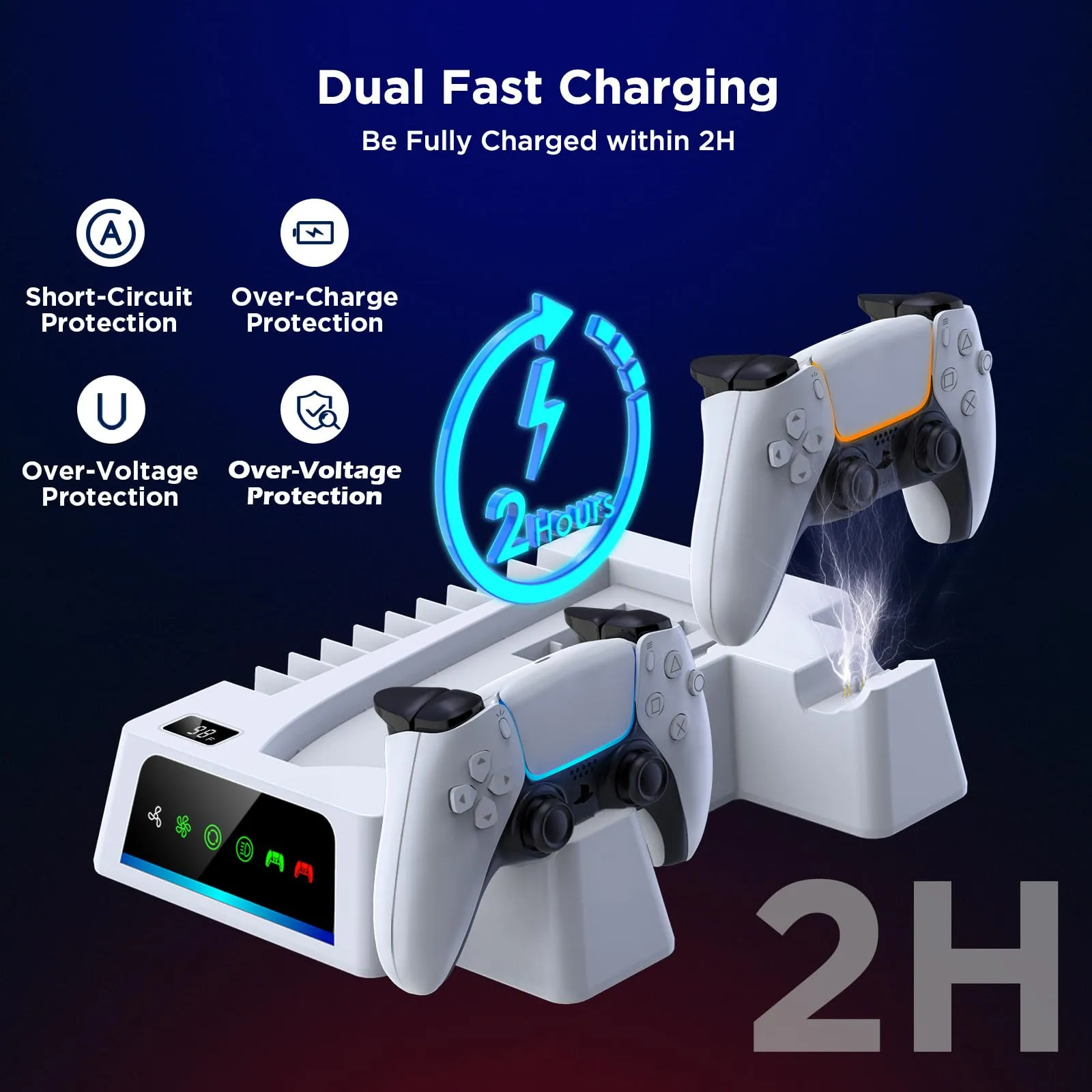 YOGES PS5 &  PS5 Slim Stand and Cooling Station with Temperature Sensor, 2H Fast PS5 Controller Charger